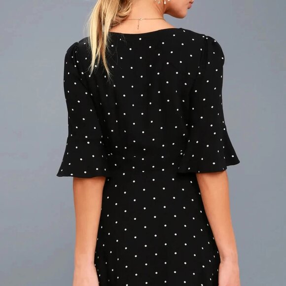 Free People Black White V Neck All Yours Polka Dot Front Tie Dress Size 4 - Picture 3 of 11